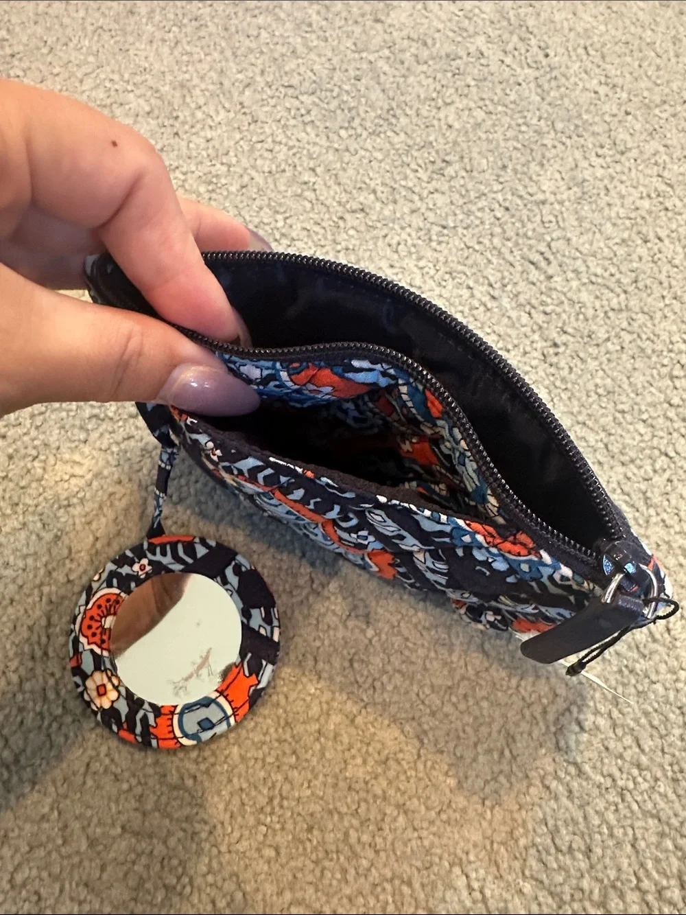 NWT Vera Bradley Navy Paisley Quilted Cosmetic Pouch with Mirror